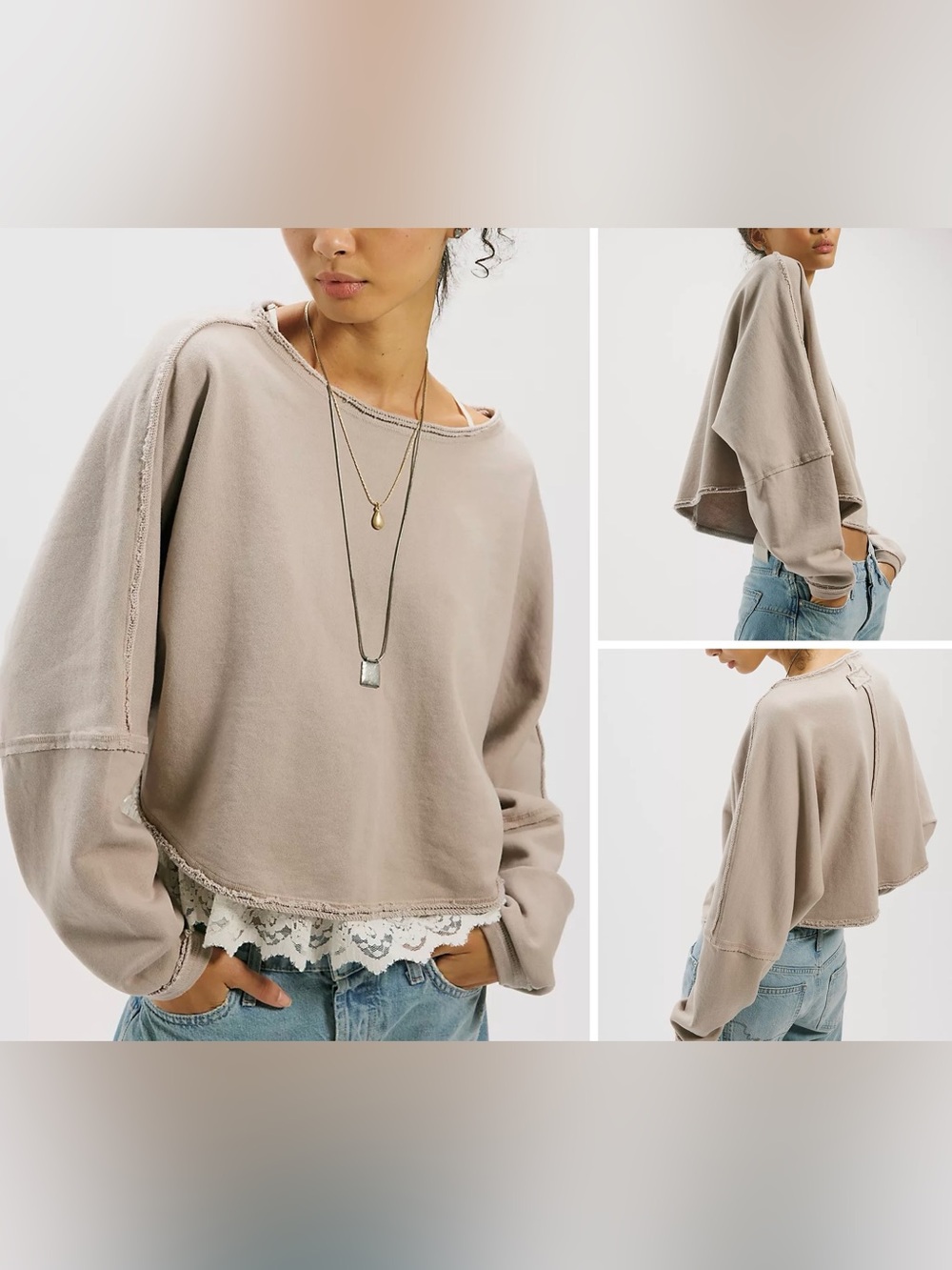 NWT Free People We The Free To The East Pullover - Chateau Grey - medium